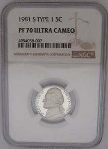 1981-S T1 JEFFERSON NICKEL NGC PF 70 ULTRA CAMEO = RARE & SCARCE! - Picture 1 of 7