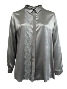 Marina Rinaldi Women's Grey Bengala Button Down Silk Shirt Size 22W/31 NWT - Picture 1 of 3