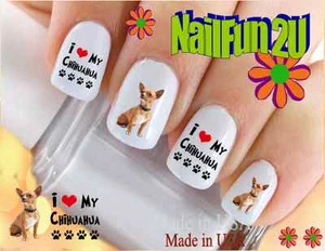 Nail Art 122A DOG BREED Love my Chihuahua Braun Wasserrutsche Nagel Aufkleber Transfers - Bild 1 von 2
