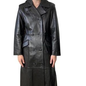 Vintage 1990s Damen Wilsons Leather Matrix Western Moto Black Trenchcoat Gr. M - Bild 1 von 12