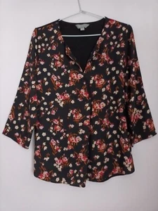 Suzanne Grae Ladies Black Floral Viscose Blend 3/4 Sleeve Top Sz S  EUC - Foto 1 di 5