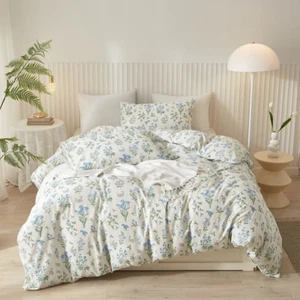 Ruccit White Floral Duvet Cover Set King 100% Cotton Duvet Cover King Size Bed - Picture 1 of 8