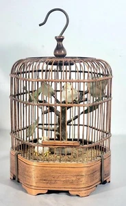 Vintage Mid Century Bamboo Chinese Bird Cage With Singing Birds Battery Operated - Picture 1 of 6