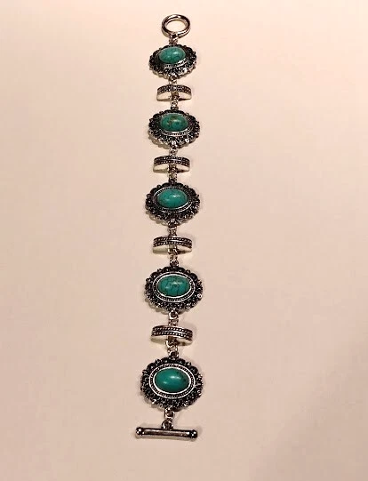 NWT Silver Tone Turquoise Toggle Cuff Bracelet 9” Boho Westerns South Beach - Image 1 of 1