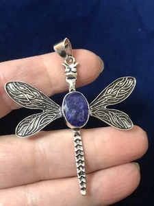 Lovely Blue Simulated Sapphire Dragonfly 2.25” Pendant - Picture 1 of 4