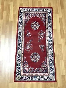 Handgefertigter gewebter burgunderischer orientalischer Woll-Herz-Teppich rechteckiger Teppich Blumenmuster 53X26 - Bild 1 von 6