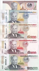 Laos Set 5 Pcs 5000 10000 20000 50000 100000 Kip 2020/ 2022 P 41Aa-42A UNC - Picture 1 of 3
