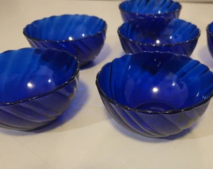 5 Duralex France Cobalt Blue Bormioli Rocco Rivage Textured Swirling 4.75'' bowl - Picture 1 of 3
