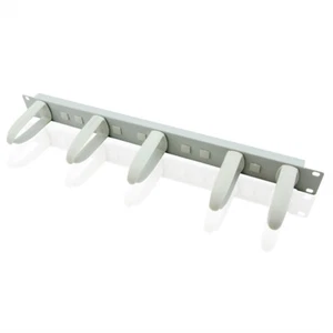 19"-Frontplatte 1HE mit 5 Kabelösen, grau, horizontale / vertikale Kabelführung - Bild 1 von 4