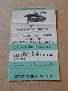 Langley Thunder 1998 British Columbia Hockey League Ticket Stub BCHL vs Victoria - Picture 1 of 4