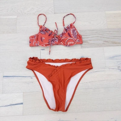 Conjunto de bikini para mujer talla M rojo cachemira bandana estampado nadar costera vaquera playa Foto 1 de 4