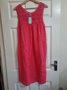 Vestido Solero Aspiga %100 Lino Coral Crochet Ribete Encaje Nuevo Talla Grande - Imagen 1 de 8