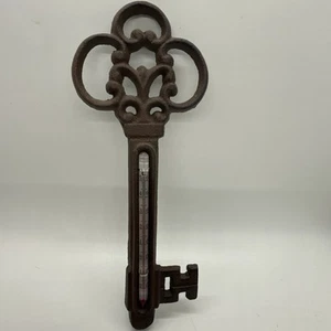 Home Wall Decoration Courtyard Decor Cast Iron Rake Key Thermometer 9” - Picture 1 of 3
