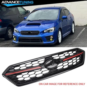 Fits 18-21 Subaru WRX STI Style Front Bumper Upper Grille ABS Gloss Black W/ Red - Picture 1 of 11