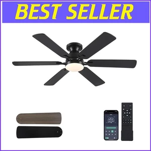 52” Low Profile Black Ceiling Fan with LED Light & Remote Control for Bedrooms - Picture 1 of 11