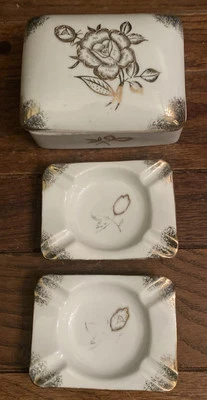 Juego de 2 ceniceros florales de colección porta cigarrillos caja baratija porcelana Japón Foto 1 de 4
