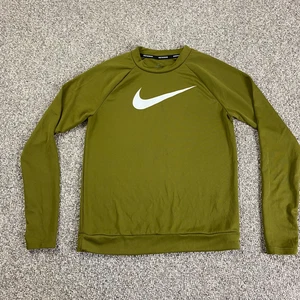 Nike Running Shirt Womens Extra Small Green Logo Dri-Fit Long Sleeve Band Waist - Picture 1 of 15