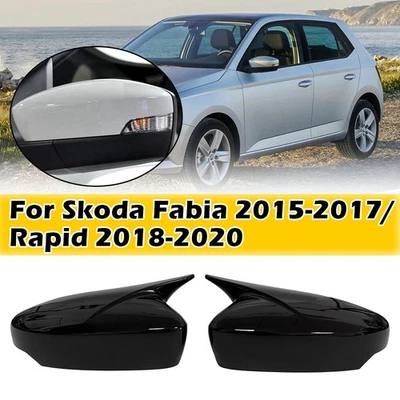 Tampas de espelho retrovisor preto brilhante para Skoda Fabia 2015-2017 Rapid 2018-2020 - Imagem 1 de 4