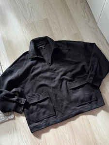 NEU Banana Republic Scuba Sweatshirt Oberteil Johnny Kragen aufgesetzte Tasche schwarz Large - Bild 1 von 6