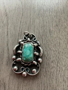 Vintage Navajo MFG 925 Turquoise Sterling Silver Pendant Tag - Picture 1 of 13