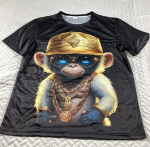 Monkey Graphic Herren T-Shirt Medium Polyester Spandex Mischung Freizeit schwarz neu ohne Etikett - Bild 1 von 6