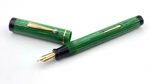 VINTAGE OVERSIZE DEPENDABLE FOUNTAIN PEN IN GREEN MARBLE 14K GOLD MEDIUM NIB USA - Picture 1 of 13