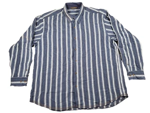 Camicia Tommy Bahama uomo 2XL XXL blu a righe con bottoni seta lana campeggio outdoor - Foto 1 di 12