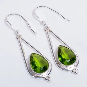 Peridot Gemstone Ethnic Handmade Jewelry 925 Sterling Silver Earrings 2" Q882 - Picture 1 of 6