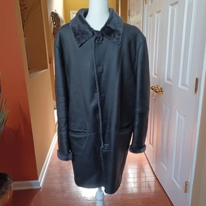 Armani Collezioni Shearling Leather Coat Mens 48 Black Luxury Sheepskin Snaps - Picture 1 of 24