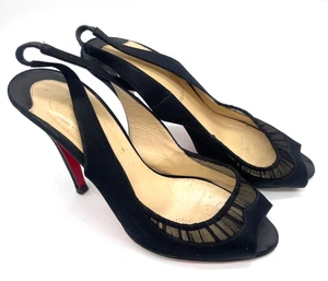 CHRISTIAN LOUBOUTIN Negro Satinado Malla Plisada Eslinga 4.5” Tacones Zapatos 39.5 Eur - Imagen 1 de 10