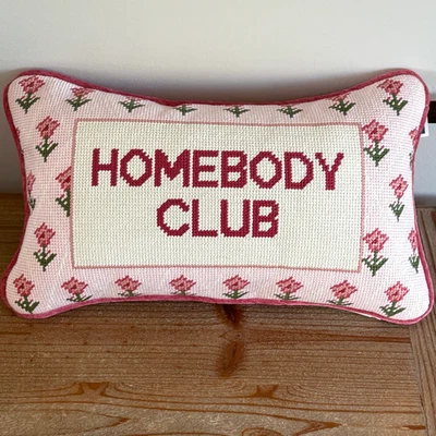 Rachel Zoe Cross-stitch Needlepoint Vintage Look HOMEBODY CLUB Pillow NWT - Image 1 of 2