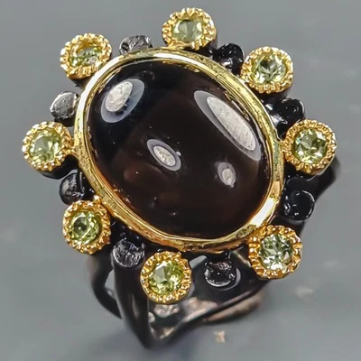 Anillo de cuarzo ahumado natural vintage de 9 quilates de plata de ley 925 tamaño 7,5/R442201 Foto 1 de 4