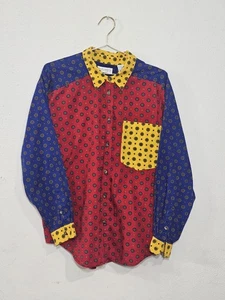 Camisa vintage Elisabeth Liz Claiborne abotonada 16 top geométrico bloques de colores años 80 - Imagen 1 de 10