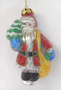 Santa Blown Glass Ornament Micro Bead Sugared Look Christmas Large 5.5" - Picture 1 of 9
