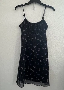 Aeropostale Mini Slip Dress S Black Butterflies Mesh Milkmaid Festival 90s Y2K - Picture 1 of 12