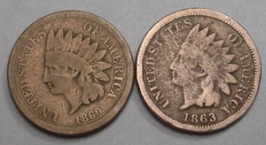 2-C/N Indian Head Pennies 1860 & 1863 - Picture 1 of 8