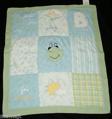 Messages From The Heart Green Blue Patchwork Squares Baby Blanket B for Boy Play - Image 1 of 2