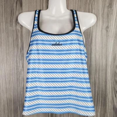 Canotta sportiva Adidas donna vintage Y2k blu a righe taglia M - Immagine 1 di 4