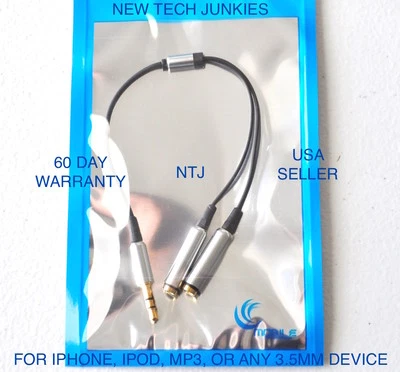 Conector de fone de ouvido NTJ SPLITTER 3,5mm cabo auxiliar para iPod iPhone 4 5 6 Plus - Imagem 1 de 4