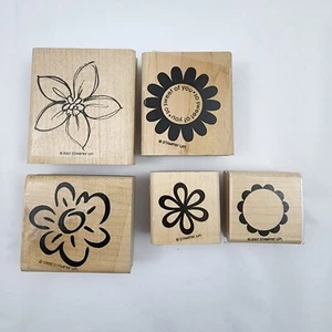 Lote de 5 estampillas de goma montadas en madera estampado de flores - Imagen 1 de 3