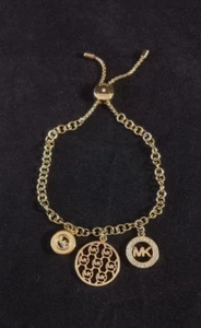 Michael Kors Gold Tone CZ Rhinestone Charm Slider Chain Bracelet - Picture 1 of 7