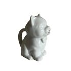 White Ceramic Kitten Kitty Cat Creamer Pitcher 5” Mouth Pour Tail Handle Bowtie