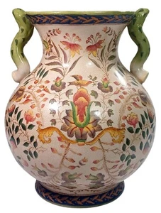 Winward handbemalte Crackled Majolica Amphore Vase französisches Land Blumen Vögel - Bild 1 von 14