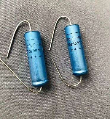 2 Condensadores Electrolíticos NOS Philips 80 uF 16V Plomo Axial Hecho en Holanda, Bueno Foto 1 de 4