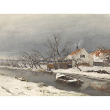 Louis Apol Winter Landscape Houses Canal Painting Large Wall Art Print 18X24 In