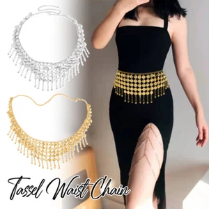 1pcs Women Summer Belt Tassel Waist Chain Coin Pendant Belly Dance Body Chain - Picture 1 of 16