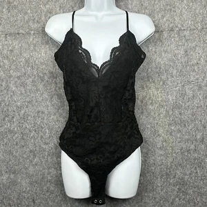 VTG Windsor Bodysuit Lace Lined Cami Womens M Black Thong Fairy Goth Witchy USA - Picture 1 of 11