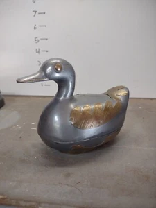 Vintage Pewter & Brass Duck Trinket Box Figurine 5" EUC - Picture 1 of 10