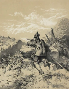 J. A. STRASSGSCHWANDTNER - Gemsjäger auf der Pürsch - Lithographie um 1860 - Picture 1 of 2
