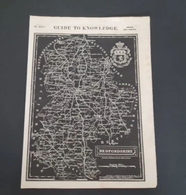 Mapa del condado antiguo original (1834) - Bedfordshire - Guía de conocimiento de Pinnock Foto 1 de 4